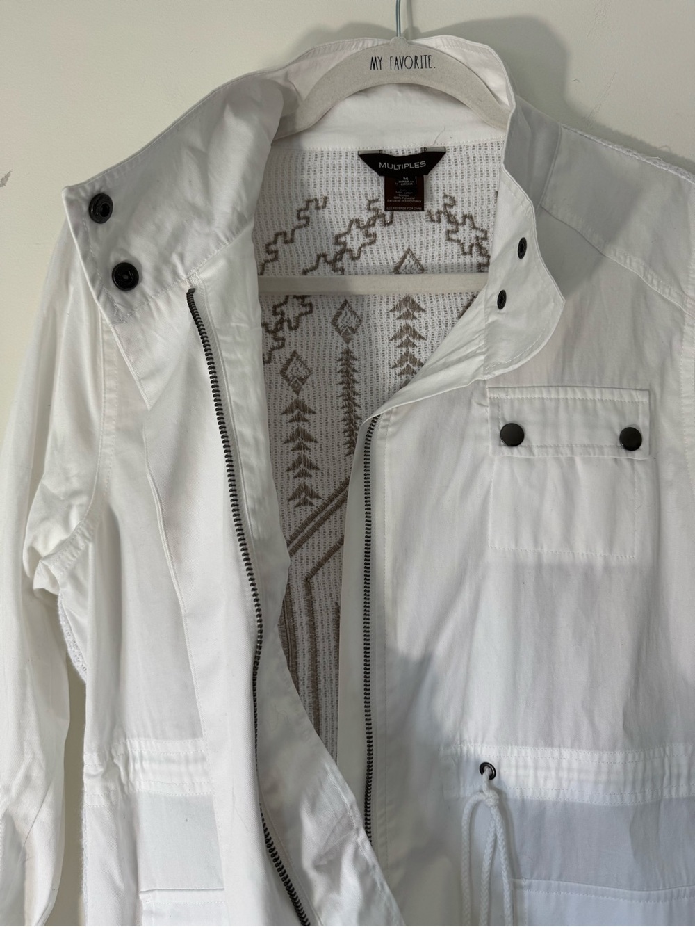 Multiples White Anorak Zip Jacket Aztec western crochet back NEW - Picture 5 of 9